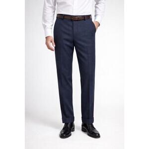 Isaia Men's Flat Front Wool Trousers Dress Pants Cuffed Hem Classic Professional